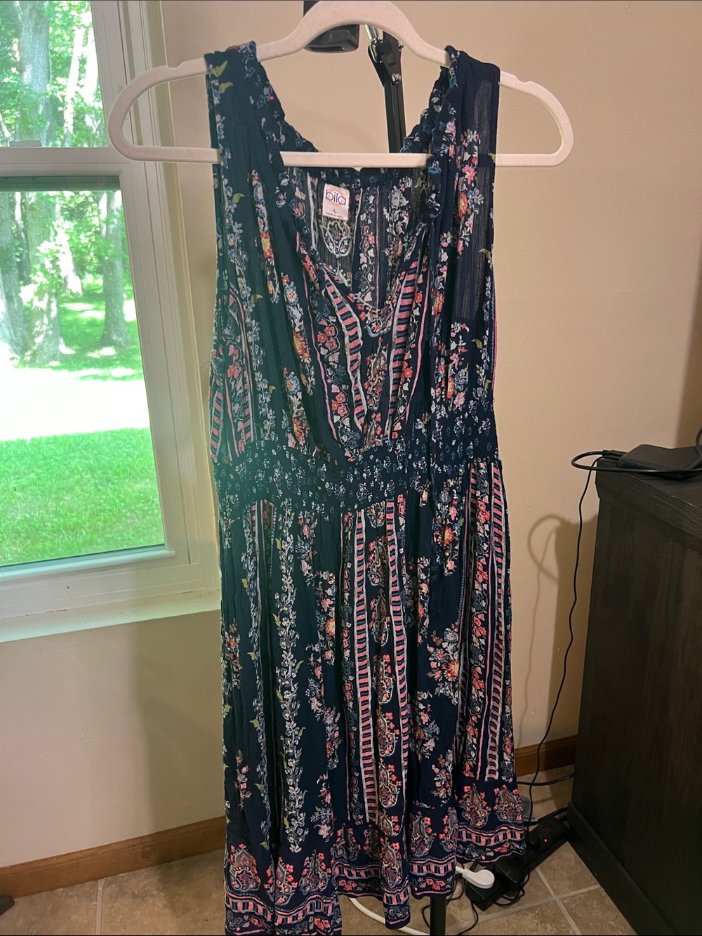 Bila Navy Midi Dress with Pink Floral Stripes2031 2278 L